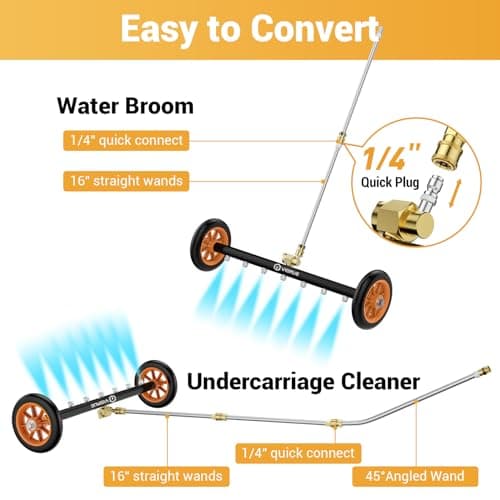 VIGRUE 2-in-1 Undercarriage Pressure Washer Attachment,24 Inch Pressure Washer Water Broom with 7 Nozzles, Under Car Washer Cleaner with 3 Pieces Extension Wand,4000 PSI,Orange - Thumbnail 2