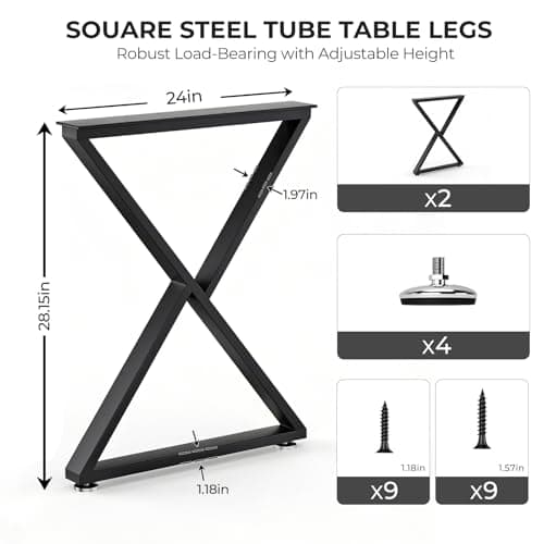 SNYXXOZ Table Legs 28”H x 24”W Heavy Duty Metal Furniture Legs Z Shape for Dining Table Kitchen Table Office Desk Table Base Replacement with Adjustable Feet Pads Screws 1000 LBS Load Black Set of 2 - Thumbnail 2