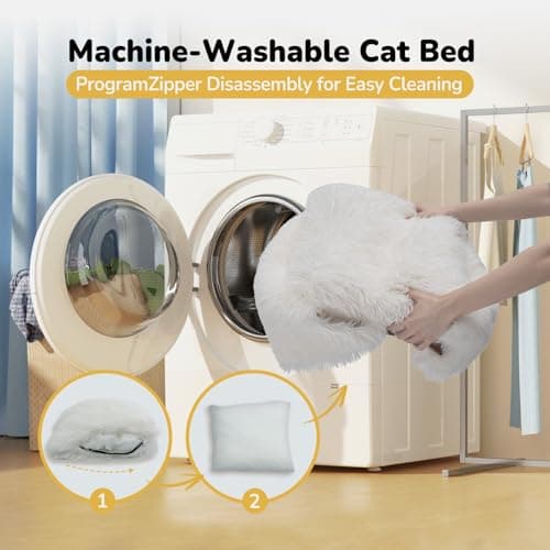 CATISM Cat Bed, Cat Cave for Indoor Cats, Soft Cat Dome, Self-Warming 2 in 1 Foldable Pet Cat House with Washable Cushioned Pillow Calming Fluffy Dog Beds for Small Dogs with Anti-Slip Bottom White - Thumbnail 6