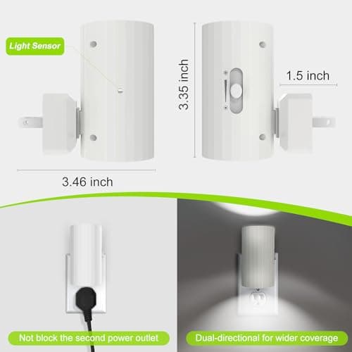 Modern Led Night Lights - Sensor Dusk To Dawn, 5000K Daylight White, Dimmable 0-100 LM, 2 Pack for Bathroom, Bedroom, Kitchen, Toilet, Hallway - Thumbnail 5