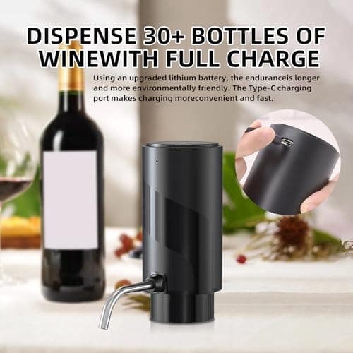 AREYCVK Wine Aerator Electric Wine Decanter Automatic Wine Aerator, Wine Dispenser Wine pourer with USB Rechargeable,Wine Lover for women&Men(Black-ABS) - Thumbnail 4