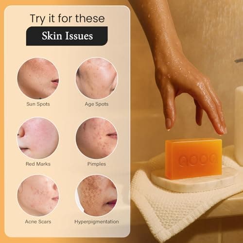 QOOQ Turmeric Kojic Acid Soap for Dark Spots Remover – Facial Cleansing Bar with Vitamin C, Retinol, Collagen, Vitamin E, Glycerin, Shea Butter & Castile Olive Oil – Soap for Women & Men (120g x 2) - Thumbnail 5