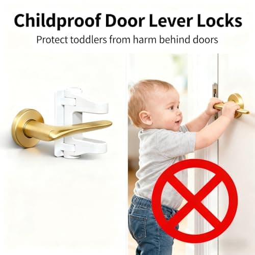 6-Pack Door Handle Baby Proof – Child Proof Door Lever Lock & Door Locks for Kids Safety, Stop Toddlers & Pets from Opening Doors – Easy One-Hand Use, No-Drill Adhesive – Fit Bath/Kitchen/Bedroom - Thumbnail 2