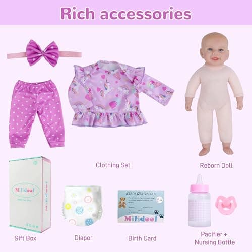 Milidool Reborn Baby Dolls - 17Inch Cute Realistic Baby Doll Poseable Smiling Real Life Baby Dolls with Complete Accessories for 3+ Years Old Gifts - Thumbnail 6