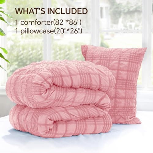 BEDELITE Pink Twin/Twin XL Comforter Set, All Season Luxury Seersucker Bedding Set with Pillowcases, Soft Lightweight Comforter 2 Pieces for Bedroom & Dorm Room - Thumbnail 5