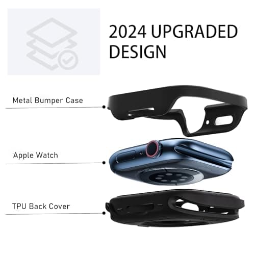 SDOCEBF Apple Watch Cover Slim Guard Bumper Full Coverage Metal Protective Case Compatible with Apple Watch Series 6 SE SE2 SE3 Series 5 Series 4 44mm, Black - Thumbnail 3