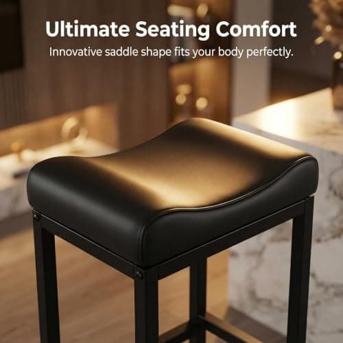 ZYFFHYLAI Set of 2 Backless Bar Stools 30 Inch, Modern Counter Height Stools with Soft Faux Leather Padded Saddle Seat, Heavy Duty 300LB Capacity for Kitchen Island(02black-30 inch) - Thumbnail 4