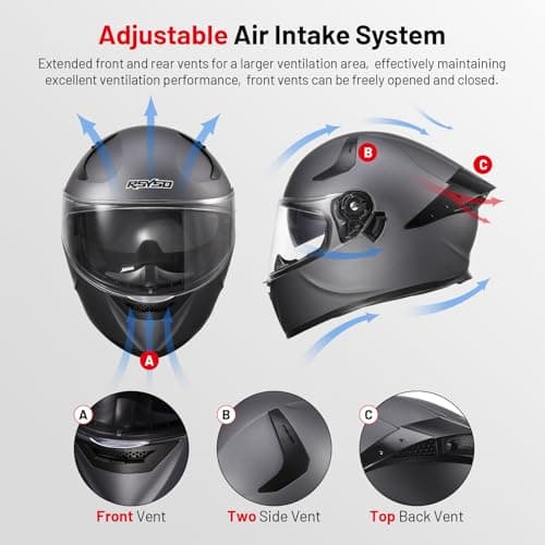 RSYSO Dual Visor Full Face Motorcycle Helmet with LED Tail Light DOT Approved Motorbike Racing Street Bike Helmets for Adult Matte Gray, XL - Thumbnail 4