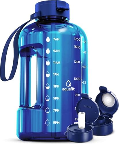 AQUAFIT 64 oz Water Bottle with Time Marker - Straw & Chug Lid - BPA Free Half Gallon Gym Water Bottle with Handle - Big Gallon Jug (Blue, 64 Ounces) - Image 1