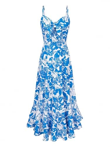 GRACE KARIN Women's Summer Floral Maxi Dress Spaghetti Strap A Line Beach Boho Dresses Ruffle Tiered Casual Dress Blue 2XL - Image 1