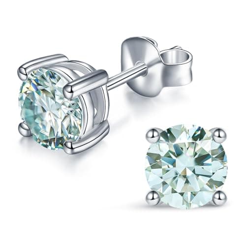 IMOLOVE Blue Moissanite Stud Earrings with 1CT D Color Lab Created Diamond Blue Earrings in Sterling Silver with 18K White Gold Plated for Women Men-50 - Image 1