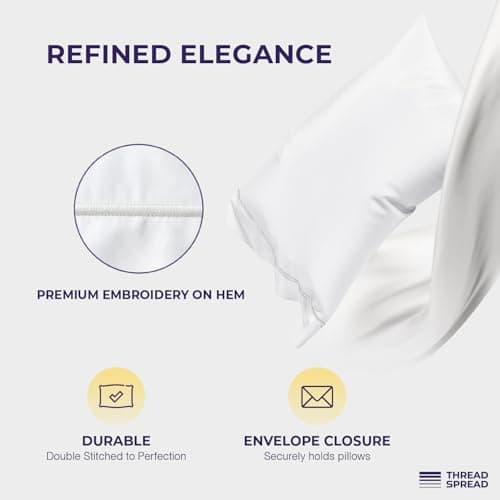 THREAD SPREAD 100% Egyptian Cotton King Size Sheets Set - 2000 Series Luxury King Bed Sheets (4 PC, White), Silky Soft & Cooling Sateen Weave, 17 Inch Extra Deep Pocket Hotel Collection Sheet Set - Thumbnail 4