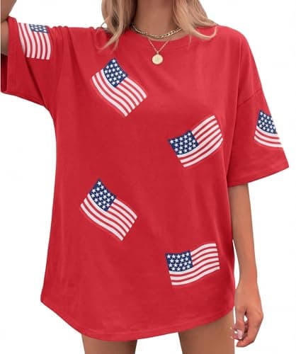 American Flag Shirts for Women 4th of July T-Shirt Oversized USA Flag Graphic Tees Independence Day Patriotic Tops - Image 1