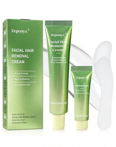 Facial Hair Removal for Women + Soothing Cream 2-in-1 Gentle Painless Hair Remover for Upper Lip, Chin & Sideburns 4-Minute Fast-Acting Depilatory for At-Home Use,2.03 Fl Oz - Image 1
