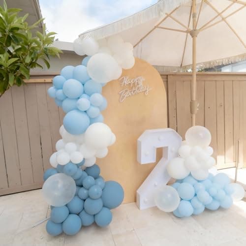 60Pcs Dusty Blue Balloons, 60Pcs 12 Inch Blue and White Balloons with Dusty Pastel Light blue White Clear balloons for Baby Shower Gender Reveal Bridal Shower Birthday Party Decorations - Thumbnail 3