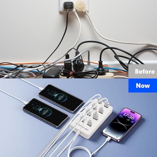 USB Wall Charger USB Charging Station for Multiple Devices 8-Ports Power Hub Strip Smart Charger Block Compatible with iPhone, Galaxy, iPad Tablet, and Other Devices（White） - Thumbnail 5