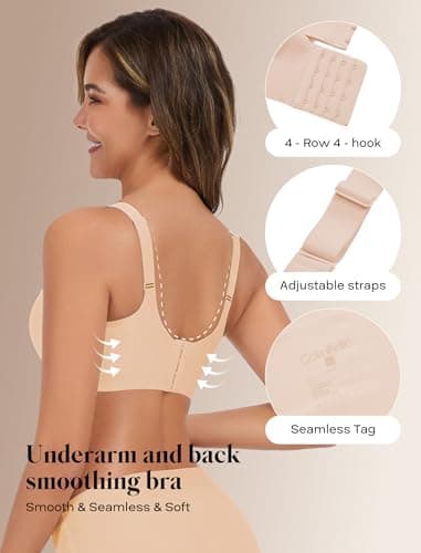 COMFELIE Wireless No Wire Bra One-Piece Full Coverage for Large Bust No Padding Beige - Thumbnail 3