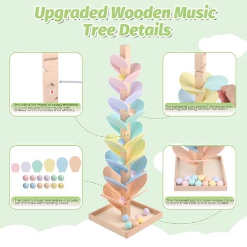 Marble Run Wooden Ball Drop Toys Toddlers 3-5 (Height: 27.8in) (1.1" Balls) - Thumbnail 4
