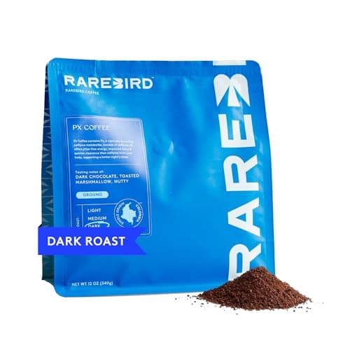 Rarebird Px Coffee – Award Winning Specialty Coffee with Paraxanthine | Caffeine Alternative for Clean Energy, Focus, Sleep, & Metabolism Support | Low Acid | 100% Single-Origin Arabica Decaf | Dark Roast, Ground, 12oz - Image 1