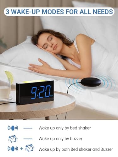 PPLEE Super Loud Alarm Clock for Heavy Sleepers Hearing Impaired Deaf,Vibrating Alarm Clock with Bed Shaker,Big Display Alarm Clock for Bedroom,5 Dimmer,Night Light,USB/Type-C Charger,Power-off Memory - Thumbnail 3