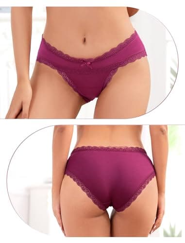 voenxe Women Underwear,Cotton Bikini Brief,Ladies Lace Soft Panties,Breathable Comfortable Undies,Stretch Hipster Multipack,5 Pack Panty XS-XXL - Thumbnail 2