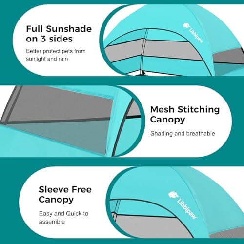 Libbipaw Windproof Elevated Dog Bed with Canopy & Stakes, 3-Sided 90% UV Block, Chew-Proof Teslin Mesh Mat for Large Dogs up to 150lbs(Blue Large) - Thumbnail 3