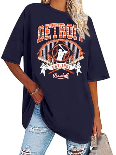 Baseball Shirt Women Oversized Baseball Game Day Shirts Baseball Fan T-Shirt Baseball Mama Short Sleeve Tee Top Dark Blue - Thumbnail 5