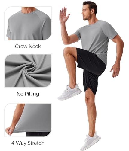 PINSPARK Mens Tshirts Multipack Moisture Wicking Shirts for Men Quick Dry Workout T-Shirts Relaxed Fit Plain Muscle T Shirts - Thumbnail 4