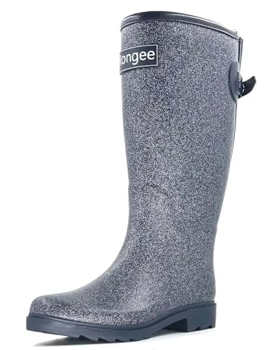 Rongee Rain Boots Women Waterproof Tall Garden Outdoor Shoes Wellies Printed Glitter (7 B(M) US) - Image 1