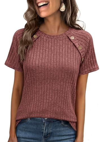 ANRABESS Women Short Sleeve Tops Summer Sweater 2026 Dressy Shirts Business Casual Tunic Blouses Trendy Work Clothes Rust Orange Large - Image 1