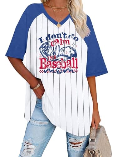 Retro Baseball Mama Shirt Women - Oversized Baseball Season Game Day Shirts Graphic Print Casual Short Sleeve Tee Tops D Blue - Image 1