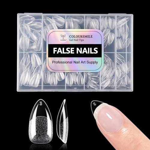 COLOURSMILE Short almond Full Cover Nail Tips - 216pcs Pre-Shaped Gel Gelly Tips, 12 Sizes for Acrylic Nail Extension, Home DIY & Nail Salon - Image 1