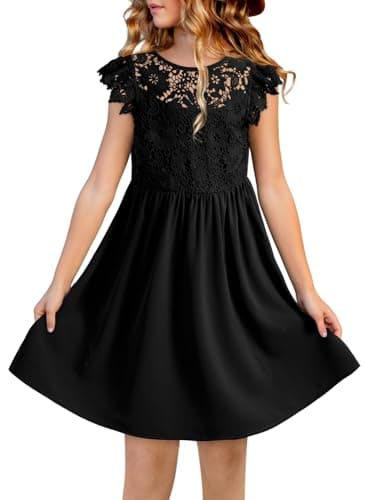 DOKOTOO KIDS Tween Girls Summer Dresses Big Kid Cute Flower Girl Lace Sleeveless Dress Fashion Wedding Guest Clothes Black Size 8 9 Years Old - Image 1