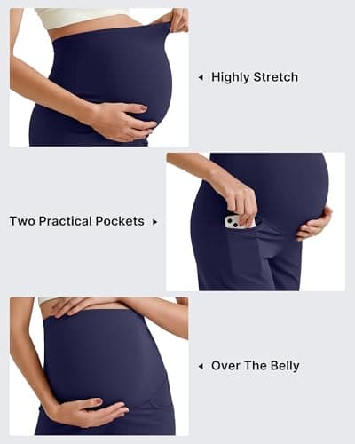 G4Free Maternity Workout Shorts with Pockets Loose Pregnancy Biker Shorts Over The Bump Short Leggings Yoga Active Wear(Royal Blue,S) - Thumbnail 6
