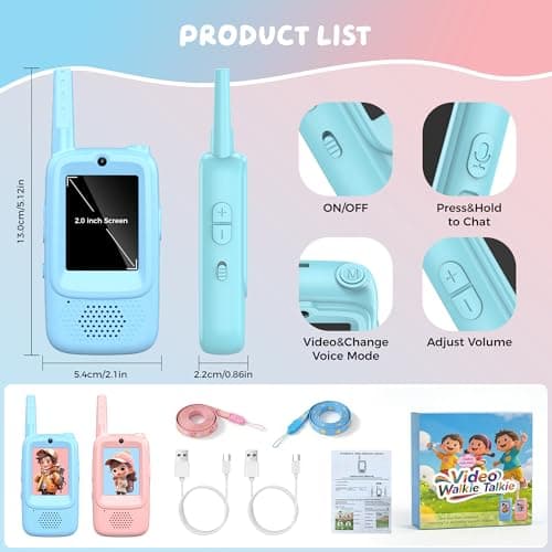 Video Walkie Talkies for Kids, 2 Pack Rechargeable Walkie Talkies with Screen, Long Range 2 Way Radio with 4 Voice Effects, Christmas Birthday Gifts for Age 3-12 Boys Girls Indoor/Outdoor/campin - Thumbnail 6