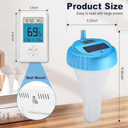 Pool Thermometer Floating Easy Read, Digital Wireless IPX8 Waterproof Thermometer with Indoor Temperature for Swimming Pool, Hot Tub Spa, Cold Plunge, Fish Tanks, Indoor Monitoring - Thumbnail 5