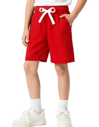 Cozople Boys' Red Basketball Shorts Breathable Quick-Dry Summer Athletic Shorts for Running Soccer Outdoor Play Elastic Waist Comfortable Active Kids Shorts - Image 1