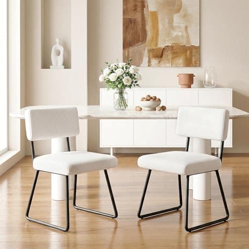 Hoiplu Dining Chairs Set of 2, Upholstered Velvet Dining Room Chairs Kitchen Chairs with Thick Cushion, Soft Backrest, Metal Legs, Modern Accent Side Chair for Home Living Room Bedroom, White - Image 1
