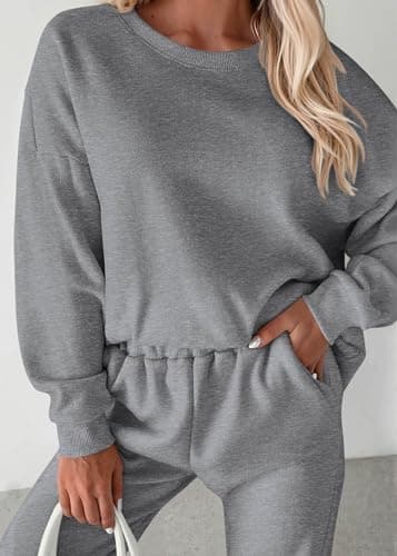 KIRUNDO Sweatsuits Women 2 Piece Outfit Matching Workout Lounge Sets Spring Fall Clothing Tracksuit Airport Travel Outfits(Grey,Small) - Thumbnail 4
