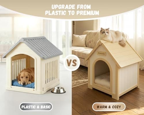 Indoor Dog House for Small & Medium Dogs, Natural Solid Wood Pet House with Cushion, Modern Indoor Design (Natural, 21.7" L x 23.6" W x 27.6" H, L1) - Thumbnail 6