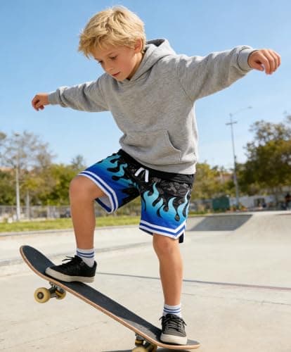 Cozople Boys Athletic Shorts Size 7 Blue Flame Football Jogger Shorts Lightweigh Mesh Shorts Casual PE Class - Thumbnail 4