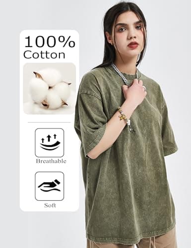 Yimoon 3 Pack Oversized Tshirts for Women Washed Vintage Baggy Boyfriend Tees Short Sleeve Unisex Cotton Tops(Blackgreyarmy-S) - Thumbnail 4