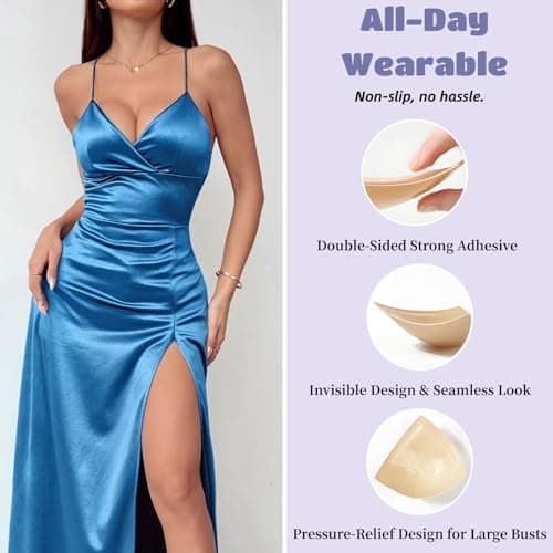 DEPOVOR Double-Sided Adhesive Bra Inserts, Large Size Lightly Padded for D+ Cups, Reusable Lifting Enhancers for Large Busts Beige - Thumbnail 2