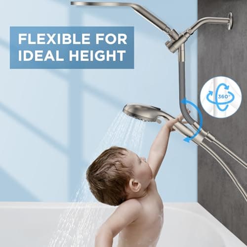 Dual Handheld Shower Head Combo, 2-in-1 Rain Shower Heads System 8 Inch Rainfall Shower Head and 10 Modes High Pressure Hand Held Showerhead with Built-in Power Wash - Thumbnail 3