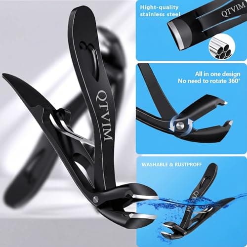 Toenail Clippers for Thick Nails for Men Seniors|3 Pack Ergonomic Long Handle Angled Head Toe Nail Clippers with Catcher|Premium Steel Wide Opening Fingernail Clipper-Heavy Duty Nail Clipper for women - Thumbnail 5