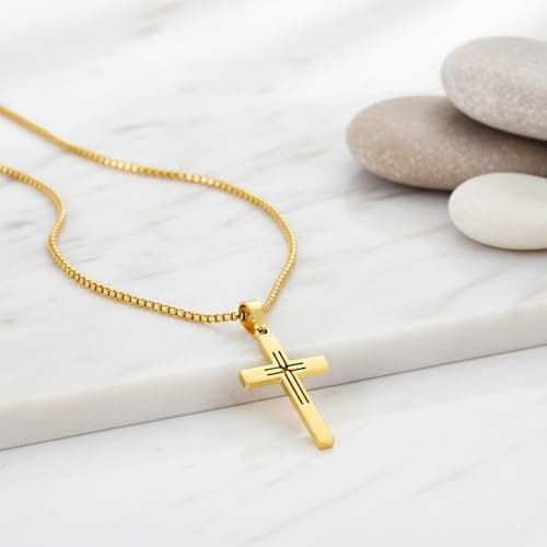 Jekvill Dainty 14K Gold Plated Cross Necklace for Women & Men - Waterproof Small Cross Pendant Necklace, Hypoallergenic Gold Cross Necklaces for Women, Faith Inspired Mens Cross Necklace rendy Faith Jewelry First Communion Gifts - Thumbnail 6