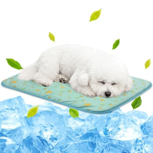 NWK Pet Cooling Mat -Q-Max>0.345 Ice Silk Cooling Mat for Dogs & Cats Portable & Washable Pet Cooling Blanket, Car Seats, Beds for Summer (Green Fruit, 27'' X 20'' X 0.3'') - Image 1