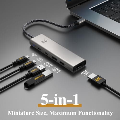 Minthouz USB C Hub,5-in-1 USB Hubs with 4K @60hz Display with 125W PD/10Gpbs USB-A Data Ports/USB C Dongle,USBC Splitter Multiport Adapter for MacBook Pro/Air,Iaptop USB hub - Thumbnail 2
