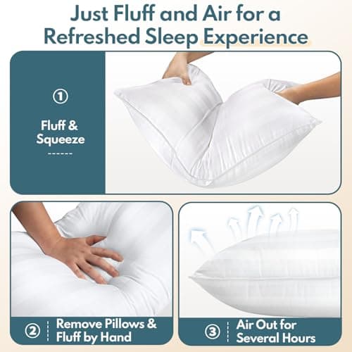 HEYCUZI Queen Size Bed Pillows Set of 2 - Premium Down Alternative Breathable Pillows for Side, Back, and Stomach Sleepers Fluffy Hotel Quality Soft Microfiber Fill Skin-Friendly - Thumbnail 2