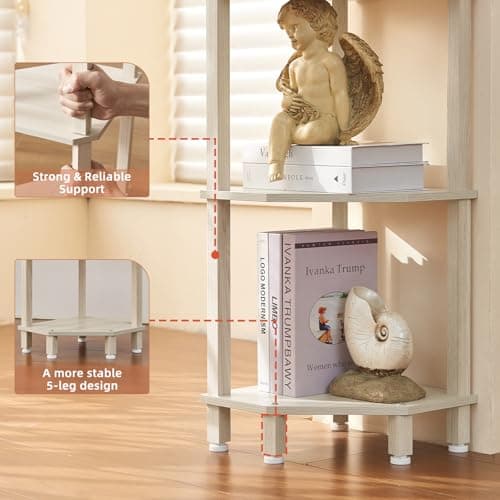 YUFAM 3-Tier Corner Shelf with Sturdy 5-Leg Base, 29in Tall Narrow Bookcase for Small Spaces, Wooden Plant Display Shelf, Thin Bookshelf for Living Room, Bedroom, Office, Grey White - Thumbnail 4